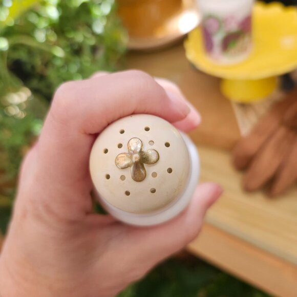 Vintage 1960's Avon Milk Glass Shakers with Colorful Mod Floral Pattern - Picture 7 of 11